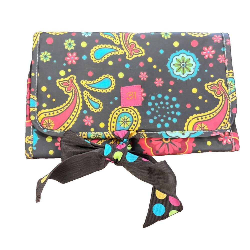 Thirty-One Fold n' Go Organizer Floral Fanfare Travel Pouch Makeup Jewelry FLAW